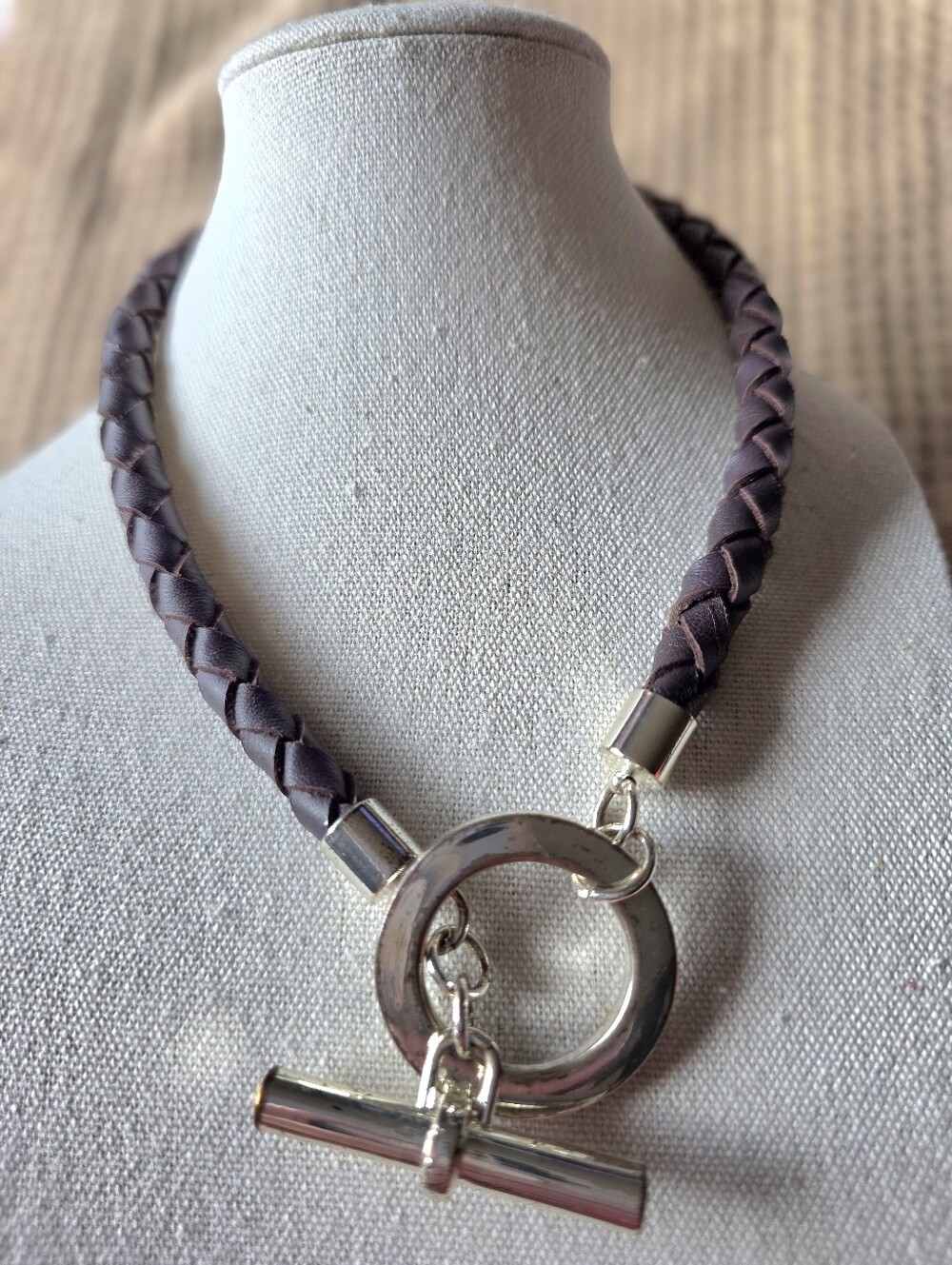 Lauren Ralph Lauren Braided Leather Toggle Choker Necklace.